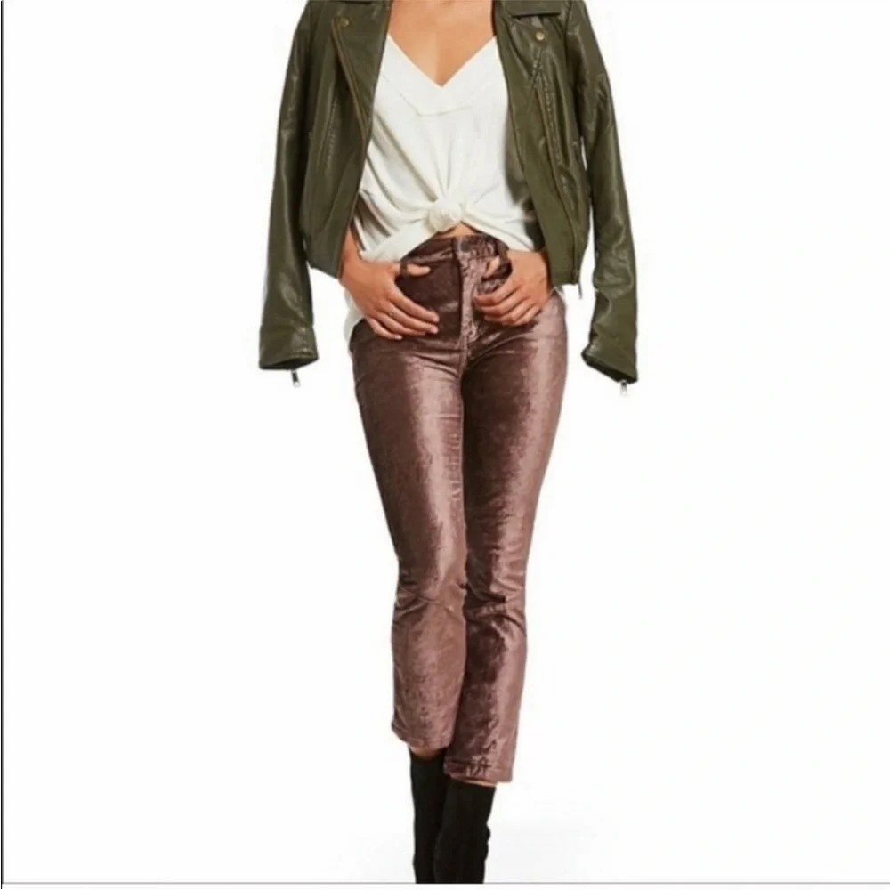 NWT Free People Velvet‎ Crop Flare Pants taupe